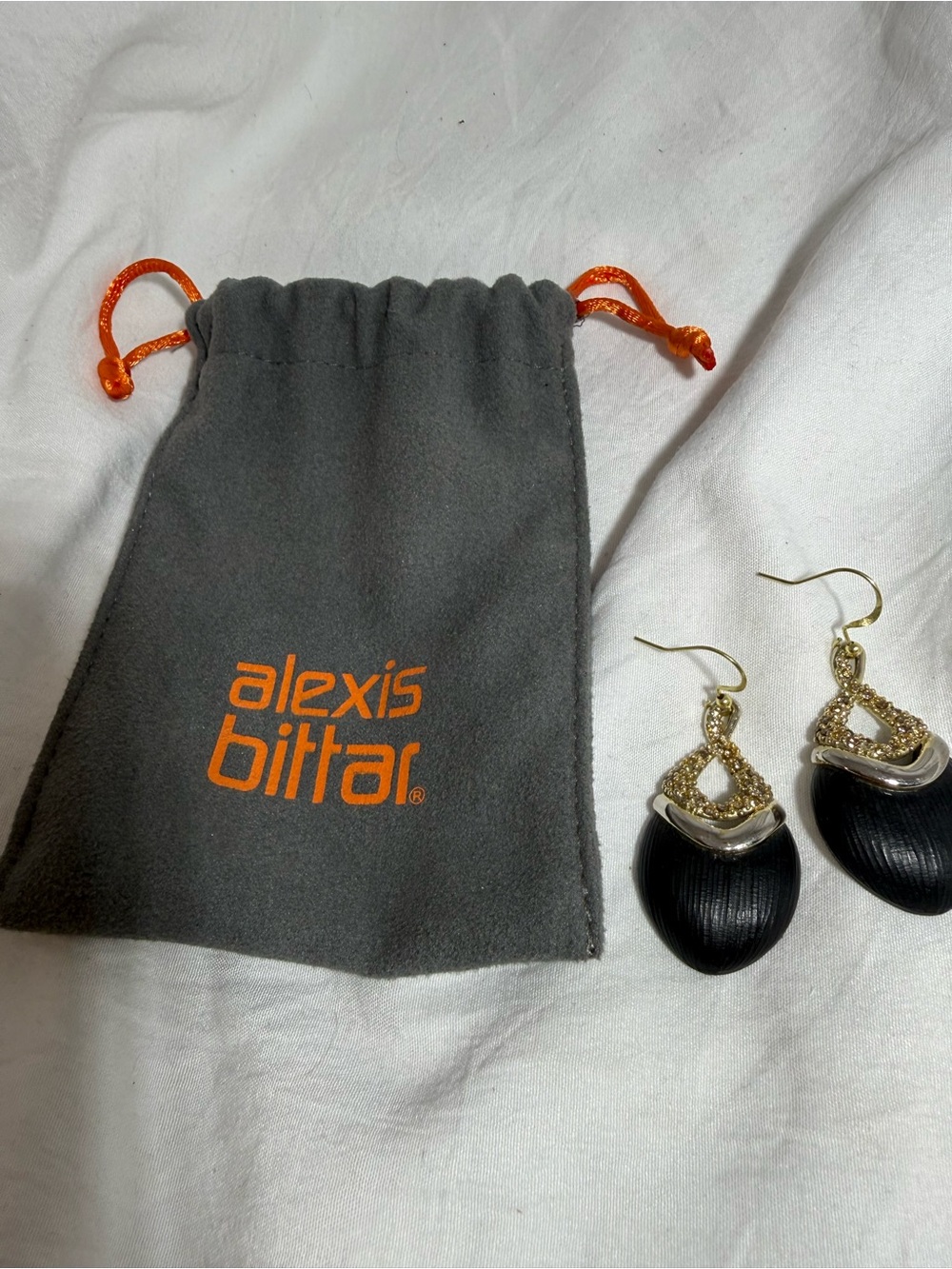 Alexis Bittar Black and Gold Textured Teardrop Earrings